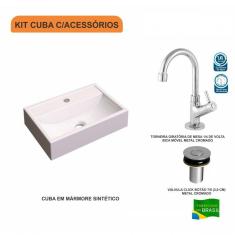 Imagem de Kit Cuba Q45 Com Torneira 1198 Metal E Válvula Click 1 Pol. Compace Bege