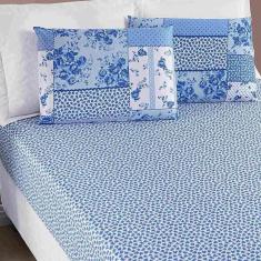 Imagem de Jogo De Lençol Ayla Casal King 3 Peças Microfibra Estampada Floral - Azul Sereno