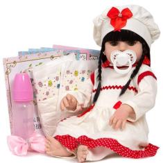 Imagem de Boneca Tipo Reborn Morena Fofinha Completa 13 Acessórios - Cegonha Reb