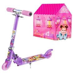 Imagem de Patinete Infantil Princesas 2 Rodas Led Dobrável + Barraca - Etilux