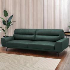 Imagem de Sofá Decorativo Ashton 3 Lugares Sala de estar 216cm Pés em Aço Couro Verde Musgo G88 - Gran Belo