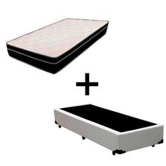 Imagem de Cama Box Solteiro 88 - Tecido Sintético Branco com Colchão Paris Bello