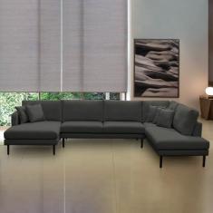 Imagem de Sofá Decorativo Sala de Estar Osaka 430cm Modulado em U com Almofadas Pés em Madeira Linho Grafite G89 - Gran Belo