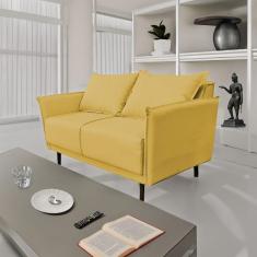 Imagem de Sofá 2 Lugares Veludo Amarelo Pietro Base em Madeira Maciça