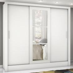 Imagem de Guarda-Roupa Casal Lara 3 Portas 3 Gavetas com Espelho Branco - Pnr Mó