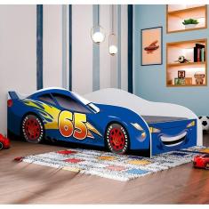 Imagem de Mini Cama Personagens Grade Proteção Crianças Carro Azul Carro Rida Relâmpago Azul