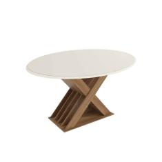 Imagem de Mesa p/ Cozinha Graviola c/ Tampo Madeirado c/ Vidro 105x180cm Nogueira/Off White/Vidro Off White - Kappesberg
