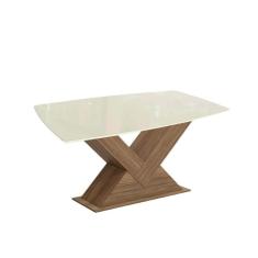 Imagem de Mesa Multiuso Cozinha Amora c/ Tampo Madeirado c/ Vidro 90x170cm Nogueira/Off White/Vidro Off White - Kappesberg