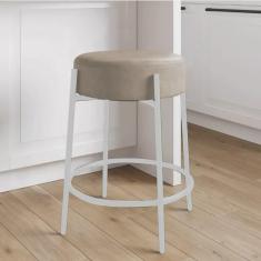 Imagem de Banqueta Alta Sintra 65cm Altura Redonda Cozinha Balcão Bistrô Ferro Branco Suede - Ahazzo Móveis