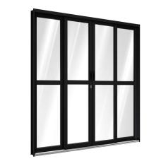 Imagem de Porta de Aluminio de Correr Central com Travessa 2 Folhas Móveis e 2 Folhas Fixas 213x200cm Riobras Preto