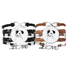 Imagem de DIYthinker Pulseira preta com estampa de ilustração de cachorro de desenho animado, pulseira de couro, conjunto duplo para presente