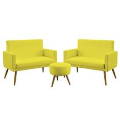 Imagem de Kit 2 Poltronas Namoradeiras Decorativas Estofadas Vega Com Rodapé e Puff Solar Sued  Aradecor