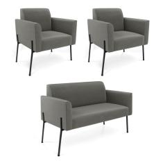 Imagem de Sof  Namoradeira E 2 Poltronas P  De Ferro Preto Marisa Suede