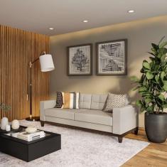 Imagem de Sofá 3 Lugares Leave Base de Madeira Linho Cotton Cru 210 cm