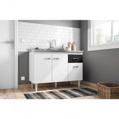 Imagem de Balcão Armário De Cozinha Gabriela 120cm Branco/preto S/tampo - Ajl Móveis