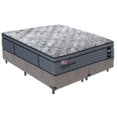 Imagem de Cama Box Cinza Colchão Queen Charlotte Molas Ensacadas Sealy