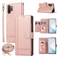 Imagem de Dswteny Compatível com Samsung Galaxy Note 10 Plus Note10+ 5G Capa carteira com alça de pulso, alça transversal, capa de celular espelhada com suporte flip para Note10 + Notas 10+ Ten Not S10 10Plus