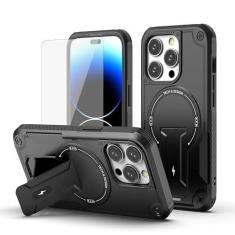 Imagem de Asuwish Capa de telefone para iPhone 14 Pro de 6,1 polegadas com protetor de tela de vidro temperado e capa de celular híbrida Magsafe Magsafe Slim Magnetic Stand Hybrid iPhone14Pro 5G i i-Phone i14