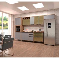 Imagem de Armário de Cozinha Completa 6 Peças com Tampo e Vidro Reflecta Vanilla com Cinza Isa Luciane Móveis