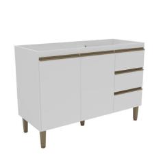 Imagem de Armário Balcão de Cozinha 120cm com 2 Portas e 3 Gavetas 2407 Branco