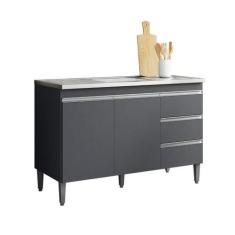Imagem de Balcão Cozinha Andréia Pia 100 Cm Com Pés 2 Portas 3 Gavetas Cinza - A