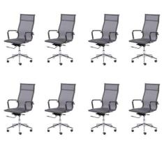 Imagem de Kit 8 Cadeiras para Escritorio Presidente Esteirinha Tela Mesh 3303 Cinza