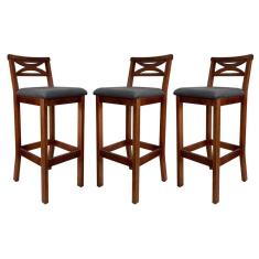 Imagem de Kit 3 Banquetas Alta para Balcão Madri Madeira Castanho Suede Cinza CCS