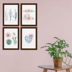 Imagem de Kit De Quadros Cactos Com Moldura Marrom 4Un 22X32cm