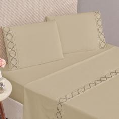 Imagem de Jogo de Lençol King 300 Fios Bordado Infinity 4 peças - Cáqui