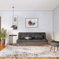 Imagem de Sofá-Cama 3 Lugares Casal Ayla com Pés de Madeira Suede Cinza