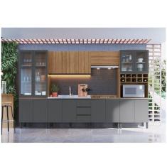 Imagem de Cozinha Modulada 7 Peças Tampo Aéreo 3 Portas Balcão Paneleiro Cambará Quiditá Montana/Grafite