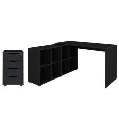 Imagem de Mesa Escrivaninha em L Eron e Gaveteiro com Rodízios Mity A06 Preto - Mpozenato