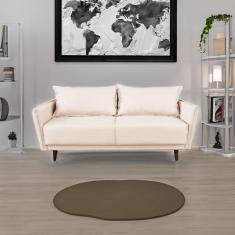 Imagem de Sofá 3 Lugares Veludo Bege Pietro Base em Madeira Maciça