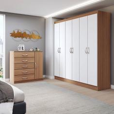 Imagem de Guarda-Roupa Casal Luke 6 Portas 2 Gavetas com Cômoda 1 Portas 5 Gavetas Demolição/Branco - Panorama Móveis