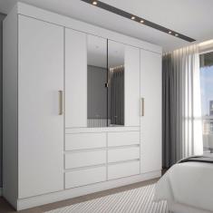 Imagem de Guarda-Roupa Casal 4 Portas 6 Gavetas com Espelho Branco 
