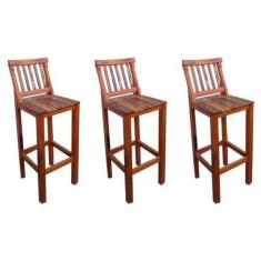 Imagem de kit 3 Banquetas Alta com Encosto Conforto Madeira de Demolição Peroba 