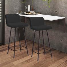 Imagem de Kit Mesa Suspensa de Parede Fixa MDF Branco + 2 Banquetas Lexi Ferro Marrom Sintético Preto - Ahazzo Móveis