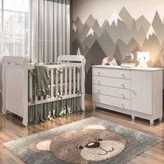 Imagem de Quarto de Bebê Cômoda 4 Gavetas com Fraldário Taís Berço Mini Cama Mirelle Branco Brilho Carolina Baby