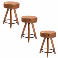 Imagem de Kit 3 Bancos/Banquetas Estofadas Baixas Confortáveis Sala Cozinha Pés 