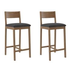 Imagem de Banqueta Madeira Nogueira Maciça tecido Cinza Escuro Modelo Manu Altur