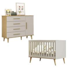 Imagem de Berço Americano e Cômoda Infantil Ludmila Off White Bétula - Carolina 