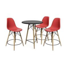 Imagem de Conjunto Mesa Bistrô Eames Eiffel Preta com 3 Banquetas Vermelhas de M