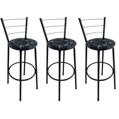 Imagem de Kit 3 Banquetas Alta Preta com Encosto Assento Floral Preto Jaddi