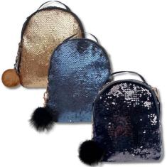 Imagem de Bolsa Mochila Transversal Paetê Mágico Muda de Cor - Preta e Prata - G