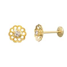 Imagem de Brinco Infantil Florzinha com miolo de pedra banho ouro 18K-Feminino