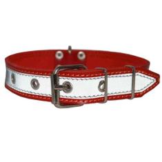 Imagem de Coleira reflexiva de couro genuíno para cães de 50,8 cm de comprimento e 2,5 cm de largura vermelha para pescoço de 35,56 cm a 44,45 cm