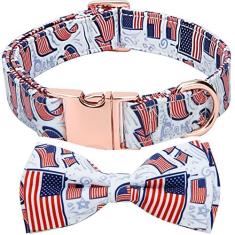 Imagem de Thankspaw Coleira de cachorro com gravata borboleta ajustável estampada padrões fofos coleiras macias para animais de estimação para cães pequenos, médios e grandes