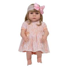 Imagem de Boneca Reborn Menina Loira Fofinha Vestido Renda 13 Itens