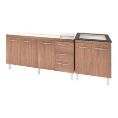 Imagem de Armário Cozinha Gabinete Pia De 140 Cm Carina Com Balcão Cooktop 4 Boc