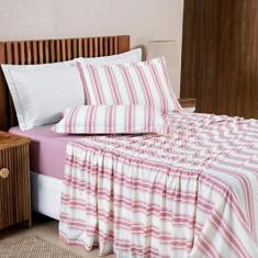 Imagem de Jogo De Cama Algodão Queen Malha 04 Peças Rosê - Bia Enxovais